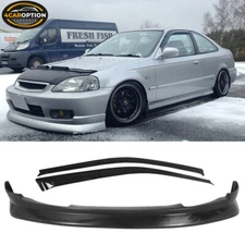 Fits 99-00 Honda Civic 3Dr CS Style PU Front Bumper Lip + Sun Window Visor