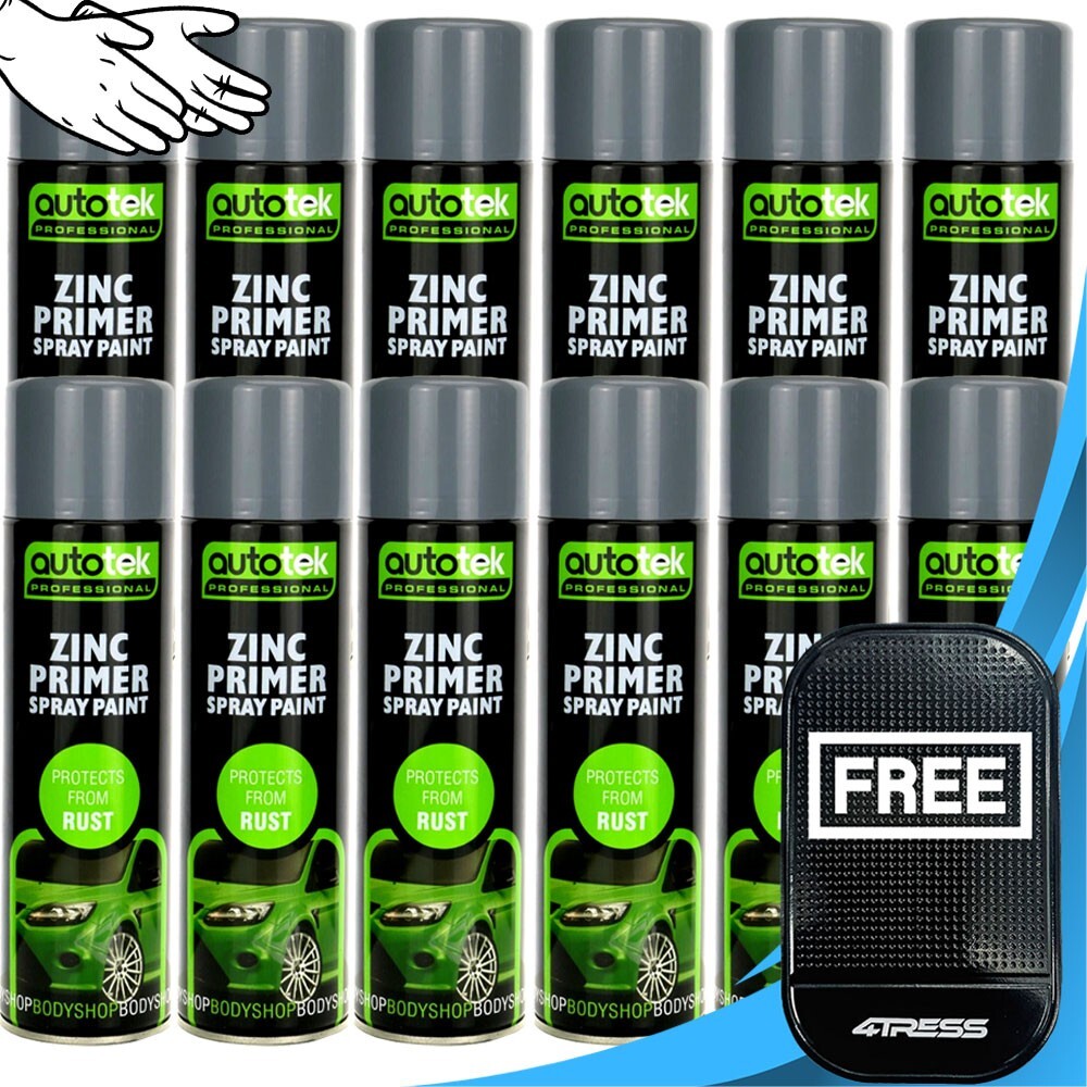 12x AUTOTEK ZINC PRIMER 500ml Professional Aerosol Spray Paint Fast Drying+Gl+M