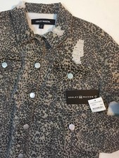 New Ashley Mason Leopard Print Jean Jacket Size Small S Brown Black Stretch Coat