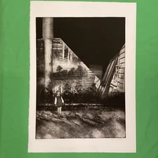 CHILD, BUILDING, STRUCTURE, FARM, NATURE, etching, nostalgia, architecture