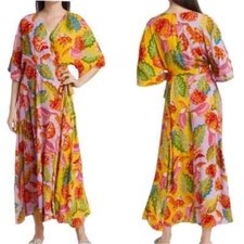 NEW,  Farm Rio Mixed Beaks & Bananas Maxi Wrap Dress size XS #EP119