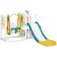 AIYAPLAY 6-in-1 Toddler Swing and Slide Set w/ Basketball Hoop Climber Yellow