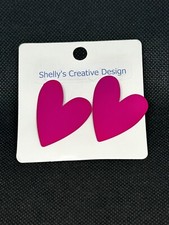 Large Pink Heart Stud Earrings Stainless Steel Posts Valentine's Day