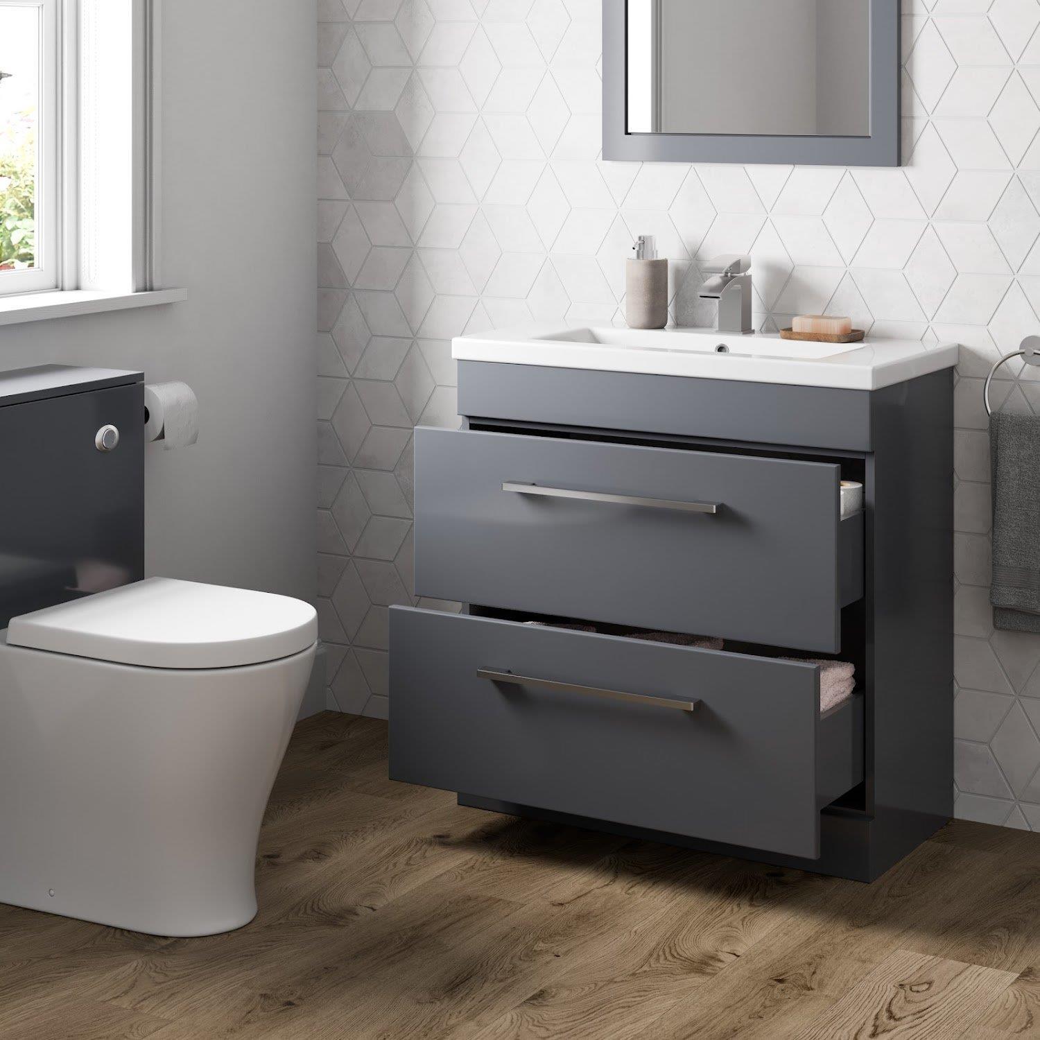 800mm Bathroom Vanity Unit Basin Drawer Storage Cabinet Furniture Grey ...