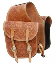 Genuine Leather Western Trail Tooling Carving Horse Saddle Bag.