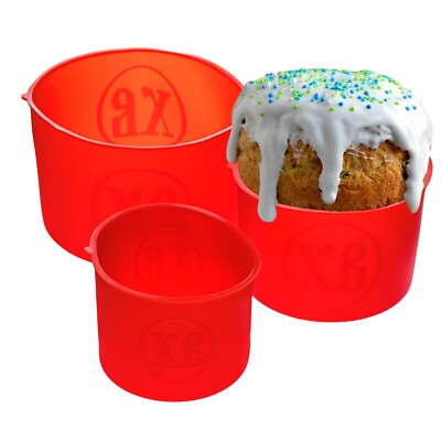 Set 3 Red Silicone Mold for Baking Orthodox Easter Cake Paskha Form Dish