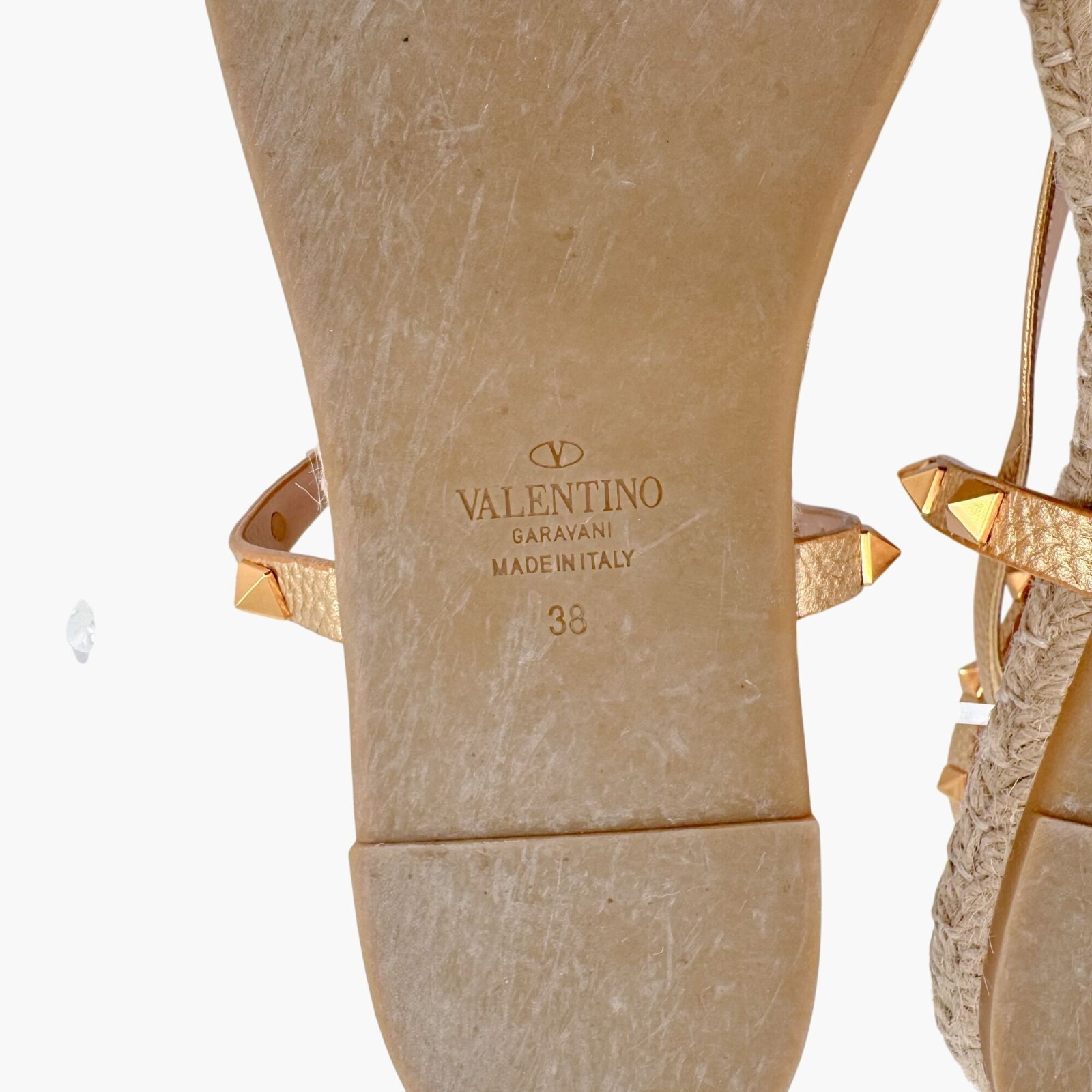 Valentino Garavani Rockstud Espadrille Thong Sandals Size 38 US 8 Gold Flat thumbnail 13