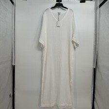NWT Barefoot Dreams Malibu Collection White Crinkle Cotton V-Neck Caftan Sz M