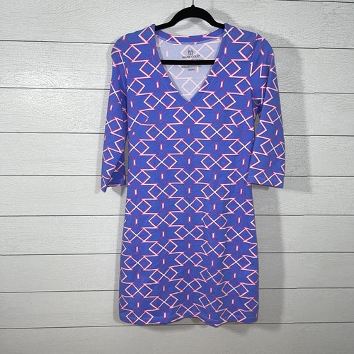 Mahi Gold Shift Dress V-Neck 3/4 Sleeve 