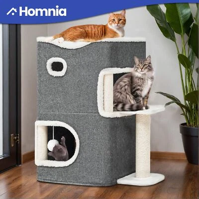 HOMNIA 2 Tier Cat Condo Kitty House Activity Center w/ Scratching Post Climbing Stand
