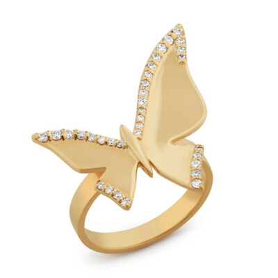 Butterfly Ring Rose Gold Plated 3D Nature Jewelry Promise Pre Engagement Rings