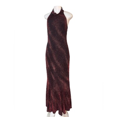 COTY Y2K Glitter Red & Black Goth Dark Feminine Slinky Fabric Dress USA Made L
