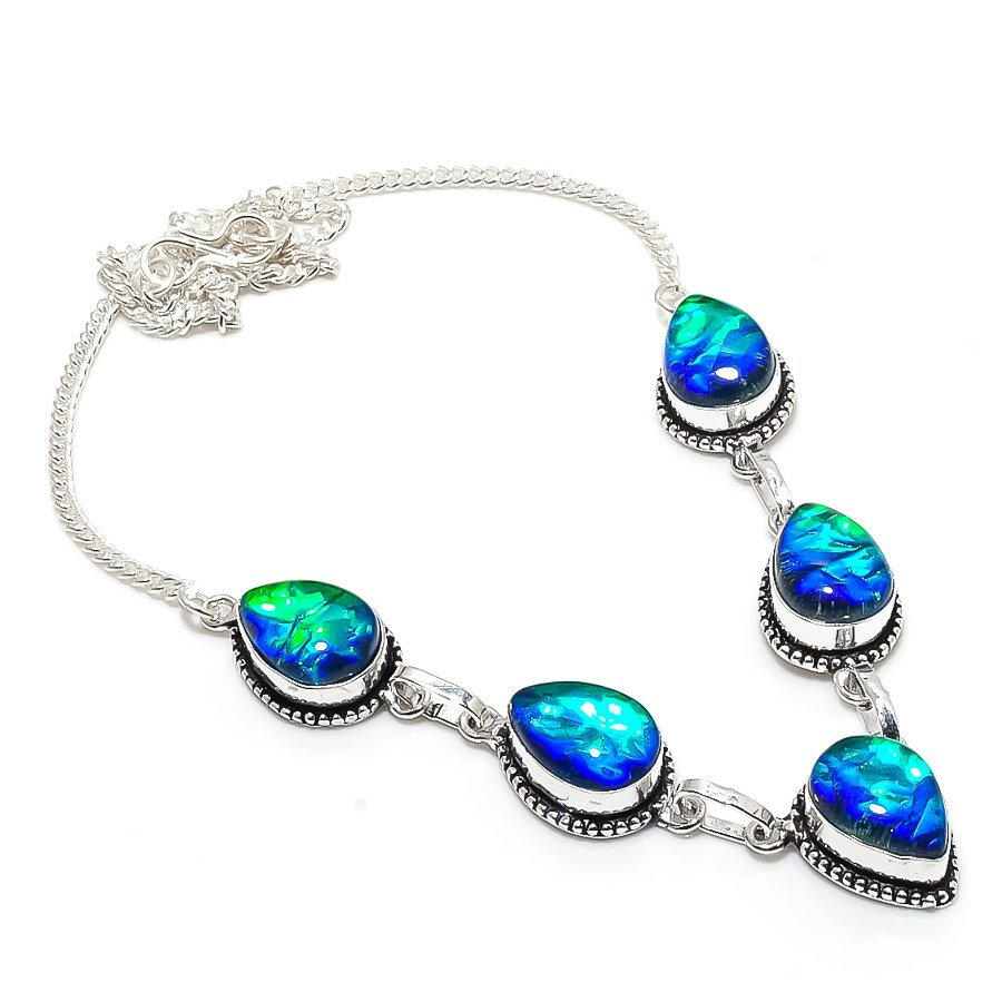 Collier Ethnique Fait Main - Pierre Opale Laiteuse (Opalite) - Longueur 36" (91 Cm) - Cadeau