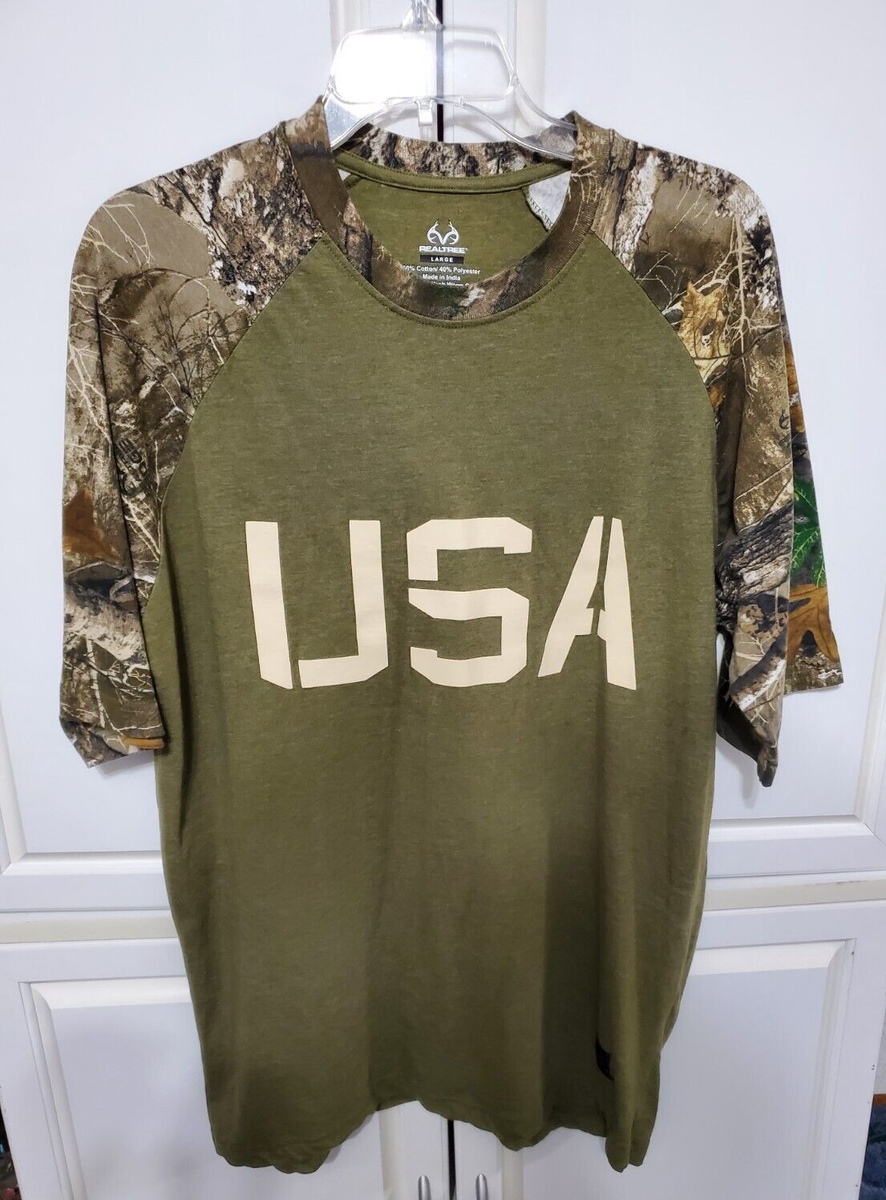 Realtree Men's Large L T-Shirt Vintage USA Tee Shirt Green Camo