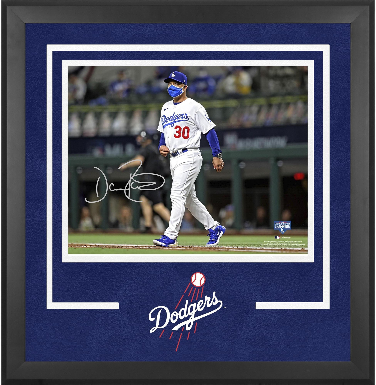 Dave Roberts Dodgers 2020 MLB WS Champions Deluxe FRMD Signed 16x20 Photograph
