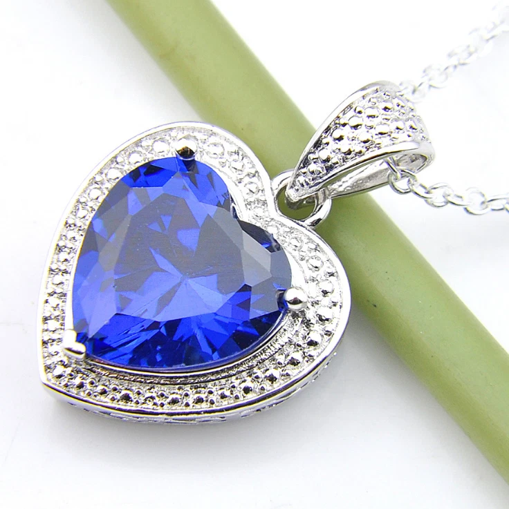 Collar colgante de cristal circonita cúbica corazón pala plata oro blanco cadena 18" caja de regalo S3 Foto 2 de 4