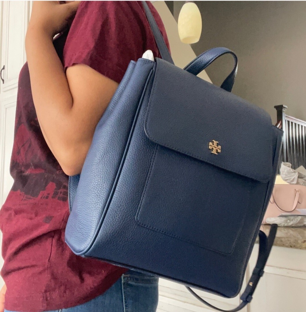 Tory Burch Black Brody Pebbled Leather Backpack