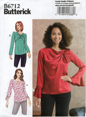 Butterick B6712 Loose-Fit Top w Overlay Options Sz 14-22 UNCUT Pattern