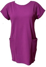 Hot Purple Magenta Tone Pull Over Tweed Mini Stretch Dress w/ Pockets XL