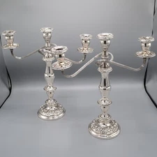 S Kirk & Son Sterling Silver 175 Repousse Candlestick Candelabra Pair 3 Lite