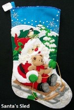 NEW Handmade 18" Bucilla 2011 Santa's Sled Felt Stocking 1A
