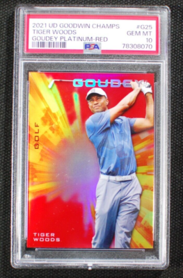 🌟 TIGER WOODS 2021 UD Goodwin Champions Goudey RED REFRACTOR G25