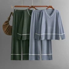 Women's Knitted Suit Autumn Loose Casual Sweater Pullover Knitted Sweater 2pcs