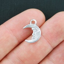 12 Moon Charms Antique Silver Tone 2 Sided Crescent Moon Charms- SC3779