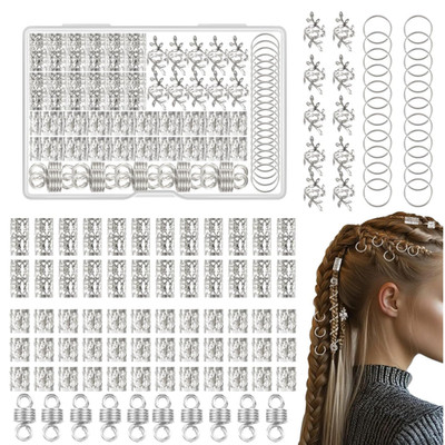 100-tlg Silber Dreadlocks Schmuck Wikinger Haarschmuck Zöpfe Metall verstellbar