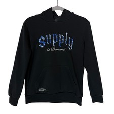 Supply Demand Hoodie Sweatshirt Kids Large 12-13 Black Graphic Pullover Logo