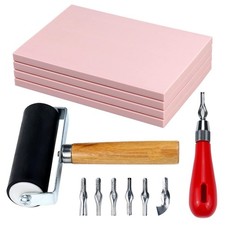 Linocut Kit for Printmaking Stamp Carving - 4Pcs 4"x6" Soft Rubber Linoleum...