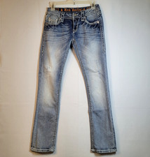 Rock Revival Lily T3 Distressed Straight Leg Jeans Light Wash Women's Size 26x29