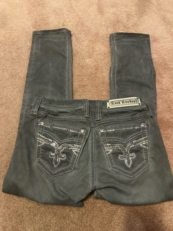 Rock Revival Boris Crop Jeans Womens 27 Gray/ Silver Bejeweled