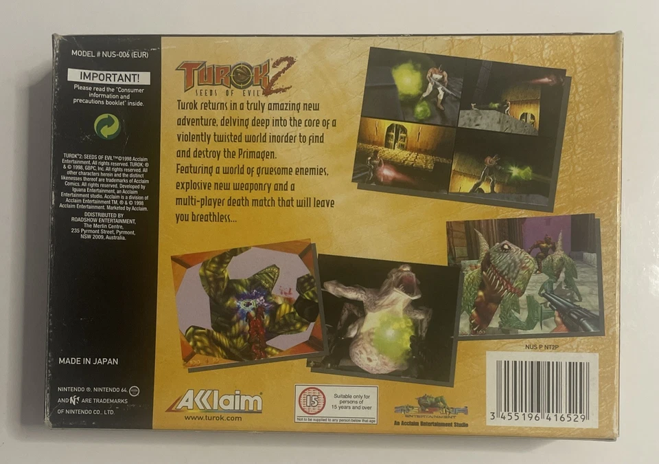 Turok 2 Seeds Of Evil (1998) Nintendo 64 Game Cartridge N64, Box Game and Manual - Image 3 of 4