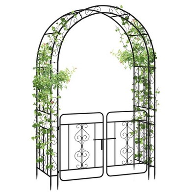 84'' No Dig Arch Trellis Heavy-duty Metal Garden Arbor with Lockable Gate