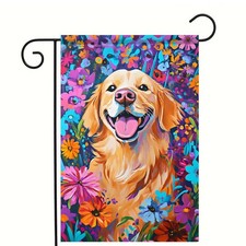 Cute Dog Spring Garden Flag Double Sided 12X18 Inch Cute Golden Retriever Season