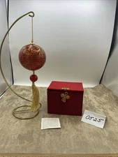 Pier 1 2000 Li Bien Red Gold Ball Tassel Glass Christmas Ornament in Box