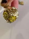 Vintage Prism Gold Tone Flower Ball Pendant On Long Chain Butterfly & Flower — photo 5