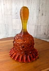 Fenton Carnival Glass Daisy Button Iridescent Amberina Bell w/ Threaded Handle