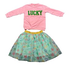 Girls Size 6 Lucky St Patricks Day Sweatshirt Tutu Skirt Set Pink Mint Green