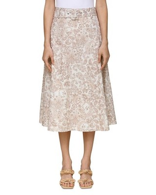 Bagatelle Paisley Linen Blend Midi Skirt Womens XL Bone Multi Belted Zip Closure