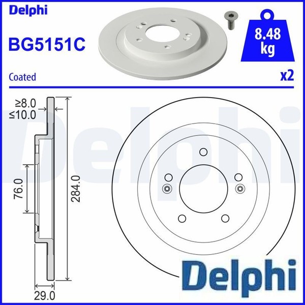 2X Bremsscheibe Delphi BG5151C 2 Bremsscheiben Hinterachse Hinten-image