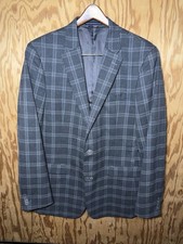 Tommy Hilfiger Mens 40L Gray Plaid Windowpane Stretch 2 Button Blazer Sport Coat