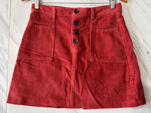 ELEMENT  Rust Corduroy Mini Skirt 10 Button Front High Waisted Utility Pockets 