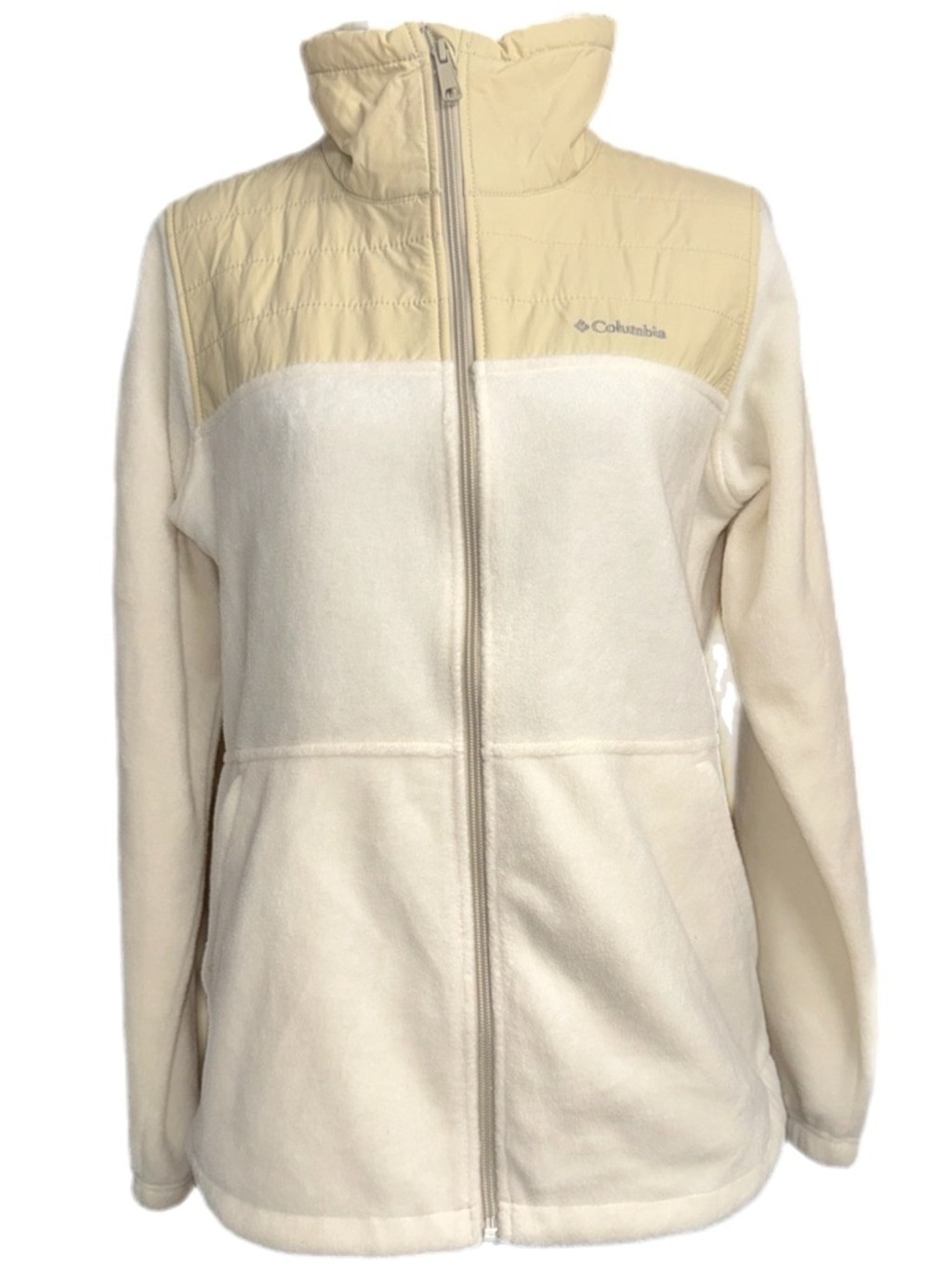 Columbia - Women’s Quilted Fleece Jacket - Beige Cream Hybrid Zip Front - Size S