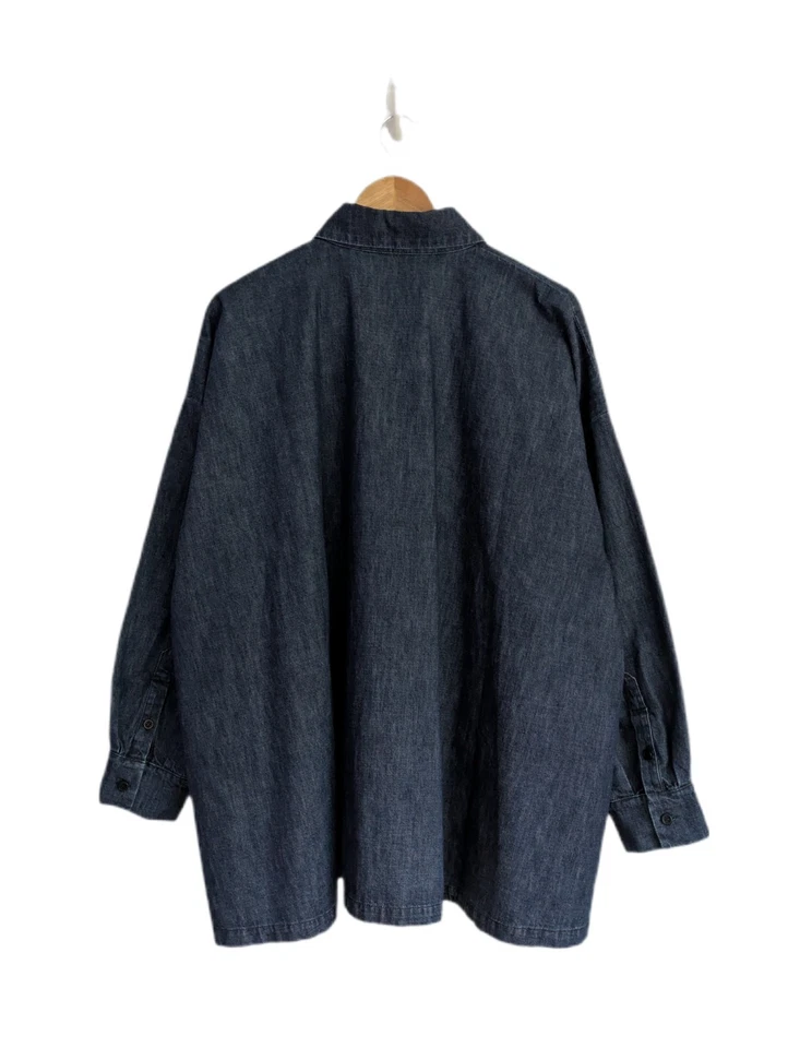 Eskandar Shirt Denim Jacket SIZE 1 / SIZE UK 14-16 Lagenlook Navy Blue Button Up - Image 3 of 4