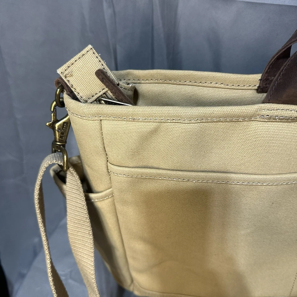 Bolsa de trabajo de transporte diario L. L. Bean Stonington, maletín de lona tostada, ribete de cuero Foto 4 de 4