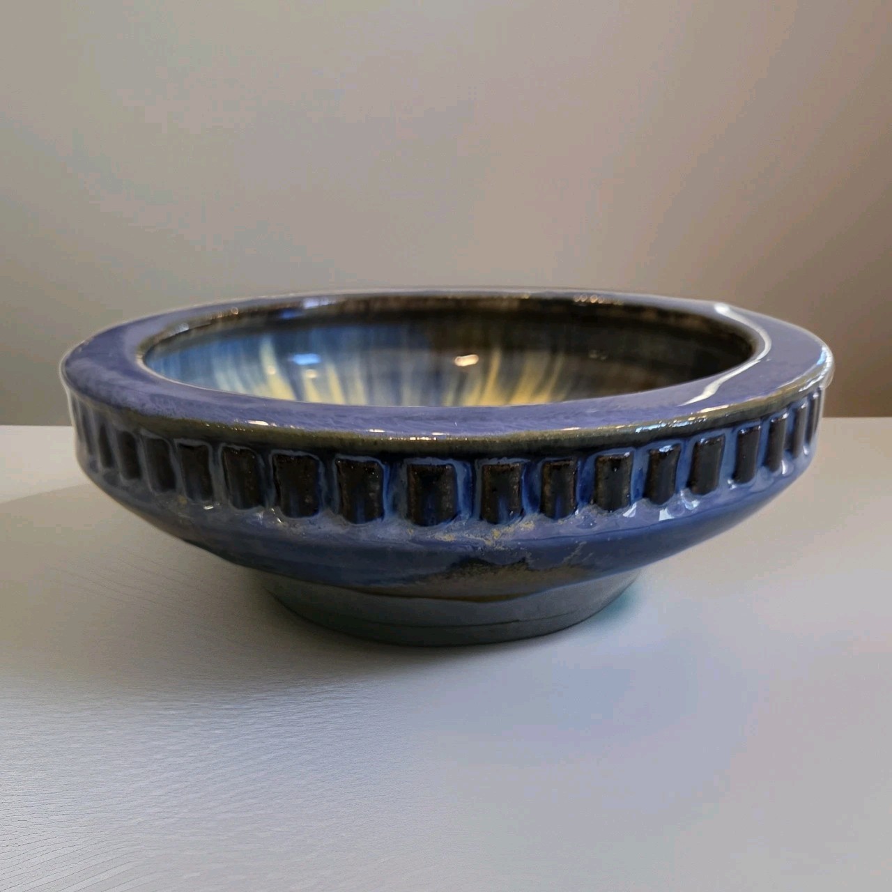 Fulper 1909-17 Arts And Crafts Pottery Blue Ceramic Low Bowl