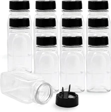 12 Pack 9.5 Oz Plastic Spice Jars Bottles Containers with Black Cap