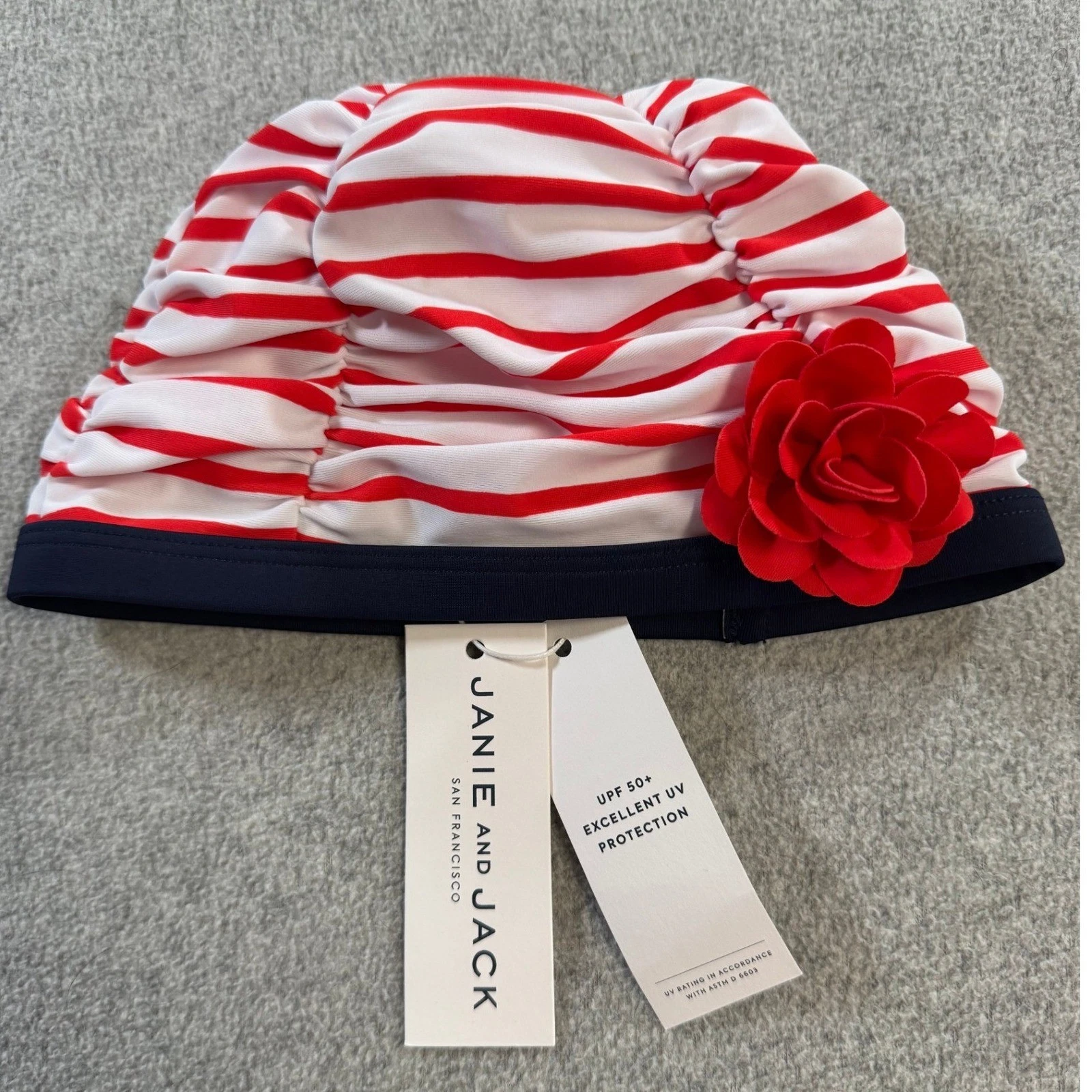 Janie and Jack Swim Turban Kids 2T-3 Red White Striped NWT UPF 50+ Sun Hat
